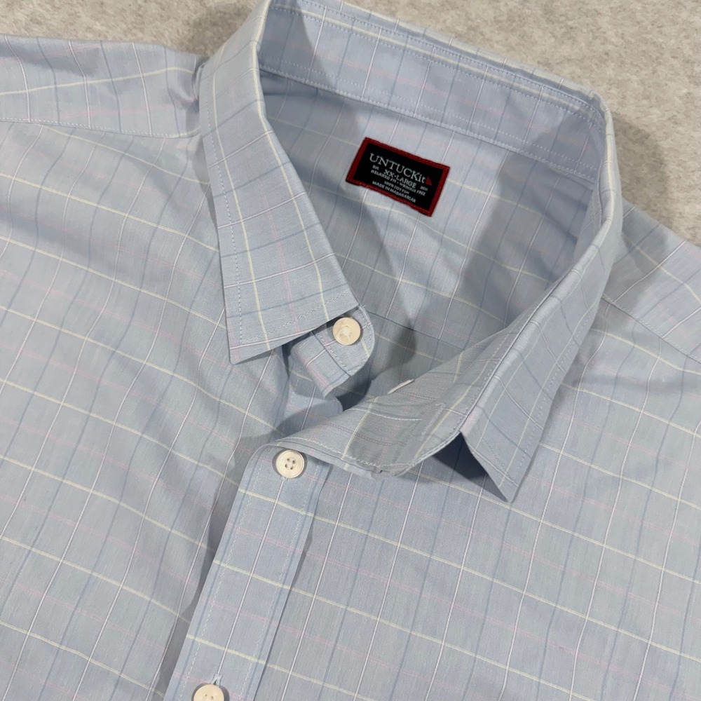 UNTUCKit Button‎ Down Mens XXL Blue Charly WF Relaxed Fit Windowpane